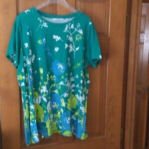 Isaac Mizrahi Green and Blue Floral Tee